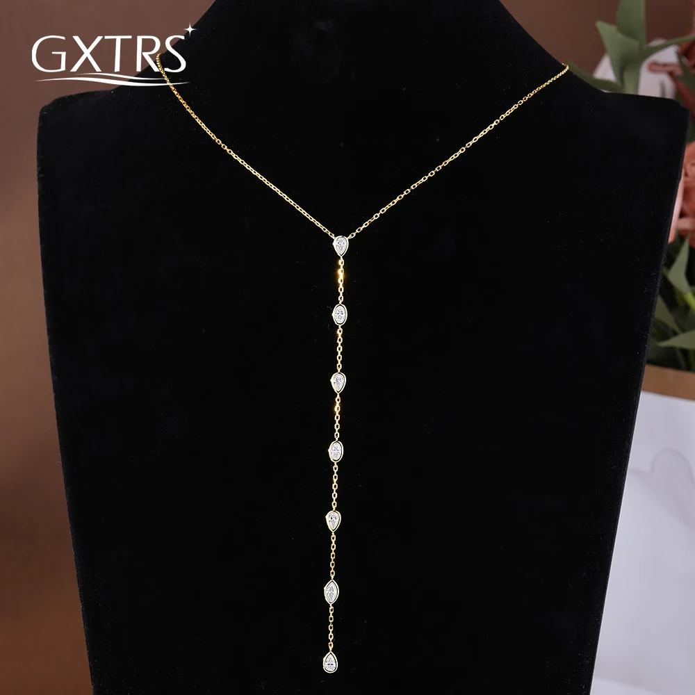 

GXTRS Long Tassel Full Moissanite Pendant Necklaces For Women S925 Silver 7 Stone Lab Diamond Neck Chain 18K Plated Fine Jewelry