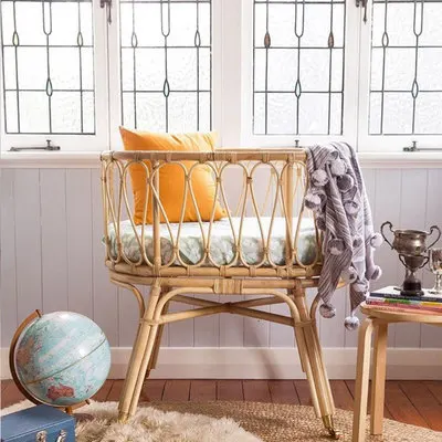 

Customizable true rattan children solid wood baby widened splicing twin baby bed with guardrail