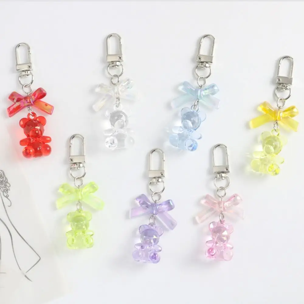 Bag Decoration Resin Gummy Bear Keychain Candy Color Transparent Cute Car Keyring Bow Heart Lovely Bag Pendant Car Accessory