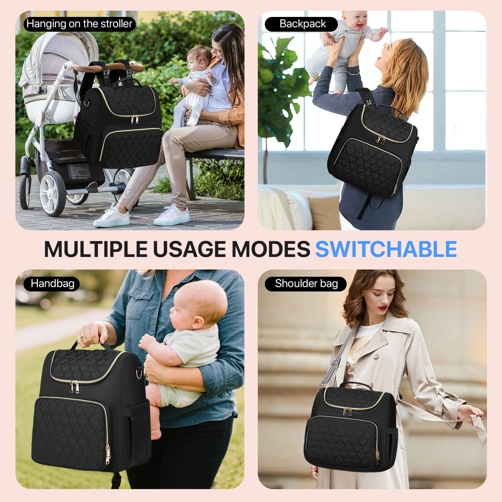 Large Capacity Waterproof Mommy Bag Lightweight Baby Diaper Backpack For Women Travel With Insulated Bottle Pocket And Stroller