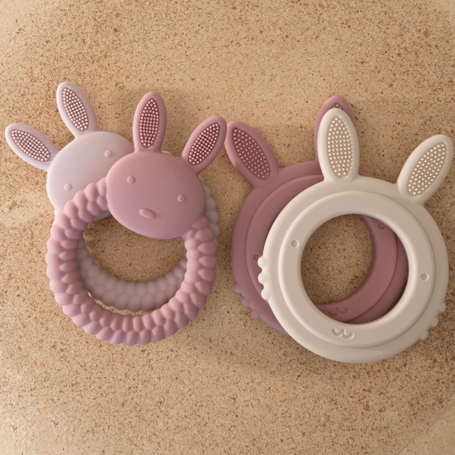 New Design Baby Rabbit Baby Toy Food Grade Safe Silicone Toothbrush Teether Toy Teething  Set For Newborn Gift