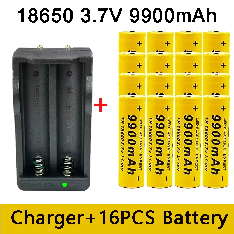 18650Battery Rechargeable Battery 3.7V9900Mah with Charger Capacity Rechargeable Li-IonBattery for Remotecontrolcomputer Shaver