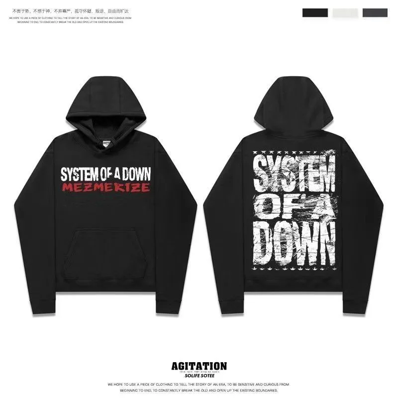 System of A Down Rock Hoodie Men\'s and Women\'s Autumn and Winter New Metal Printed Upper Clothes Long Sleeved Sweatshit Unisex