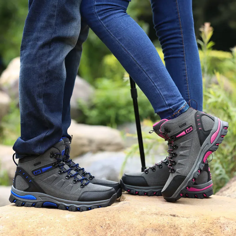 New Leather Men Hiking Shoes Women Wear-resistant Outdoor Ankle Boots Couple Sport Shoes Male Climbing Trekking Hunting Sneakers