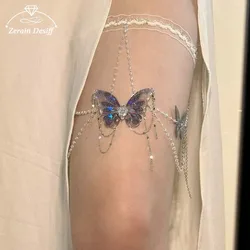Lace Strap Purple Butterfly Fringe Leg Chain Female Niche Personality Pure Desire Body Chain Lolita Jewelry Party Dresses