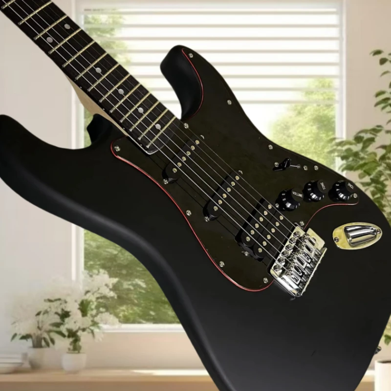 Satin Black ST0S Standard Electric Guitar Red Line Black Pickguard SSH Pickups 5-Way Switch Stage Recording Guitar Free Shipping