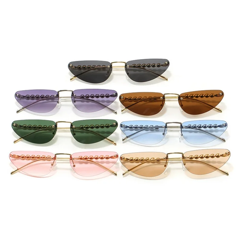 موضة جديدة بدون شفة عين القط النظارات الشمسية للنساء الرجال اللؤلؤ الديكور نظارات شمسية الإناث العصرية ظلال UV400 نظارات #6