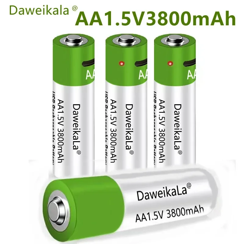 

2024 New 1.5V USB AA Rechargeable Battery 3800 mAh Li-ion Battery for Remote Control Mouse Electric Toy Battery + Type-C Cable