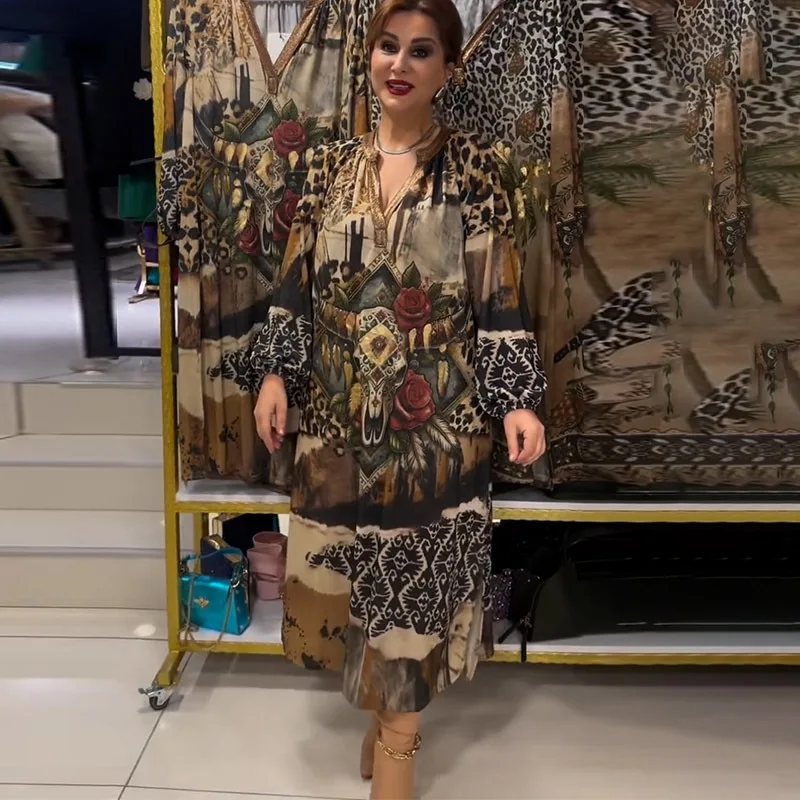 

20252025European and American Summer New Printed Long Sleeve Autumn Loose Leopard Print New Plus Size Dress