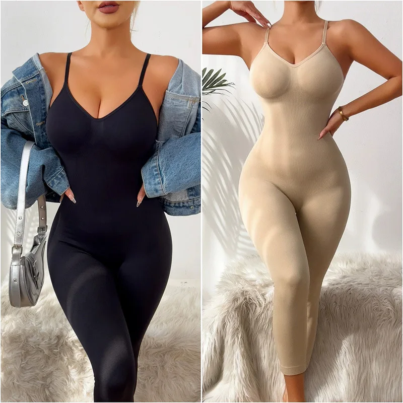 

Seamless Tummy Control Jumpsuit Plus Size Waist Shaping Jumpsuit Slim Stretch Camisole Jumpsuit Strappy 7/8 Bodycon Bodysuit