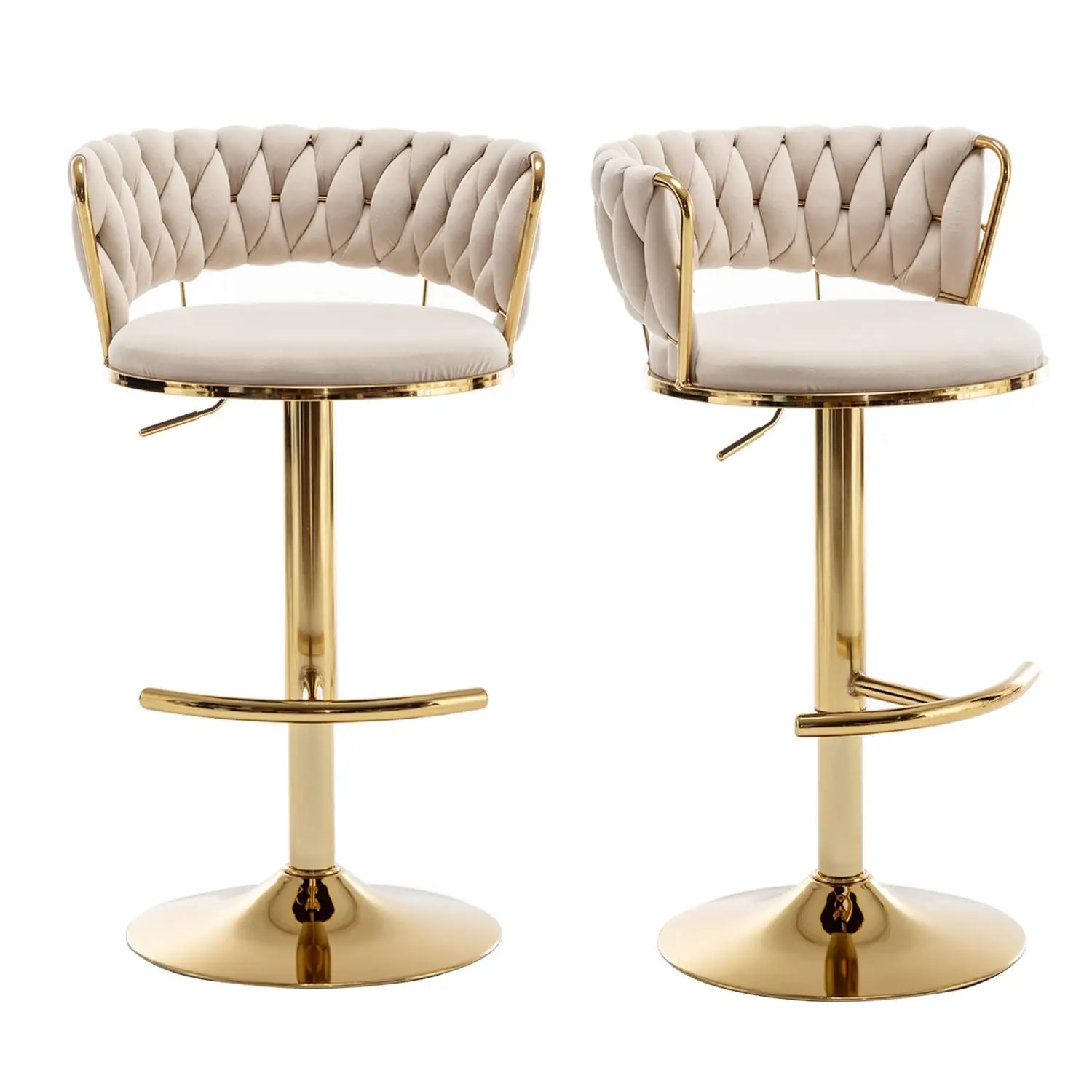 

Velvet Bar Stools Set of 2, Counter Height Barstools with Low Back, Gold Swivel Bar Stool for Kitchen Island, Pub (Beige)