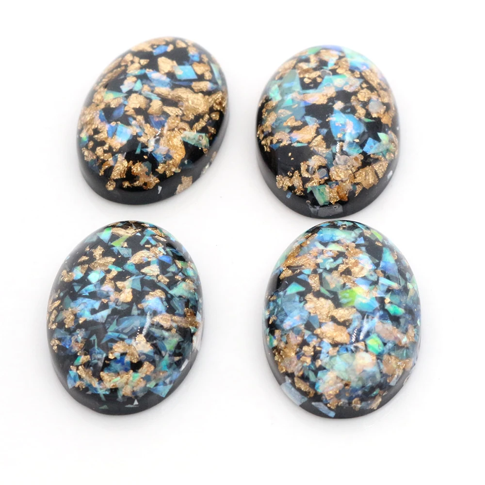 Lot de 10 Cabochons en résine à dos plat, nouvelle tendance, mélange de couleurs, feuille métallique intégrée, 18x25mm
