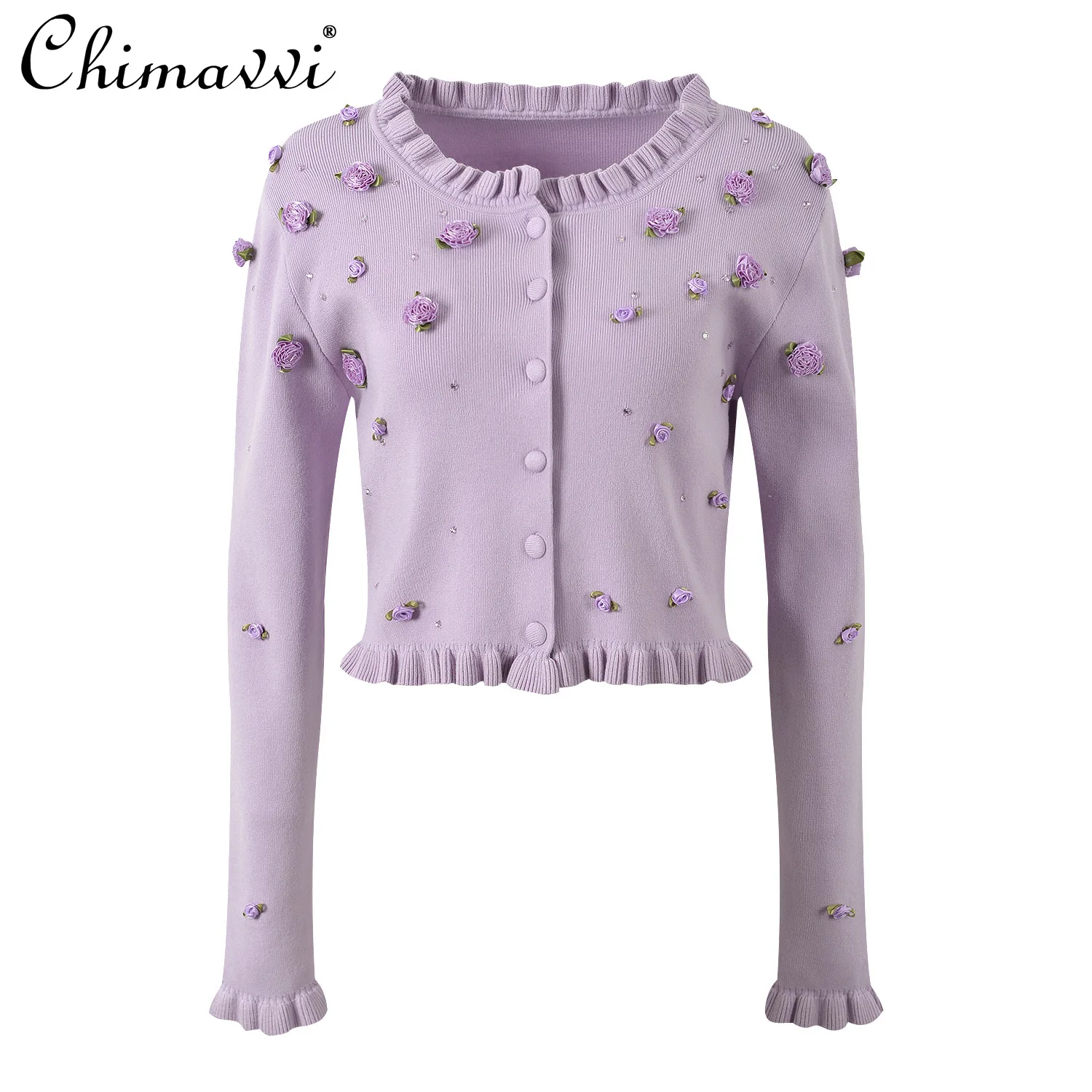 Veste cardigan à manches longues pour fille, robe à bretelles mince, fleur 3D française, diamant chaud, bord champignon, mince, automne, nouveau, sexy, 2024