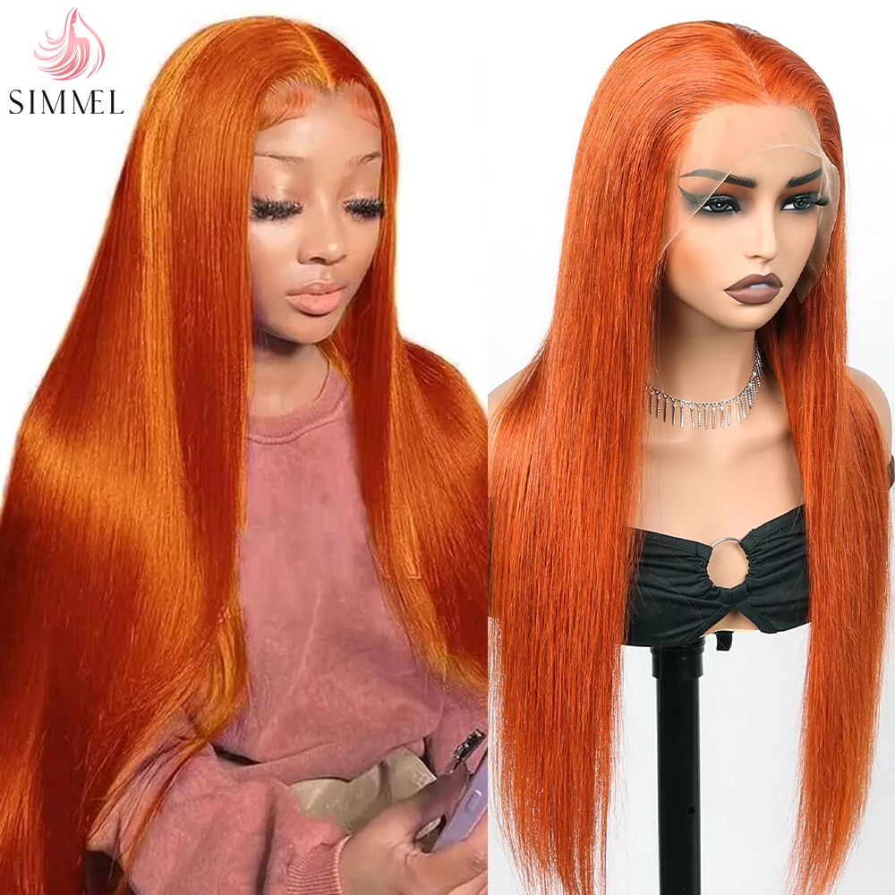

Ginger Human Hair Wig13x4 180% Density Bone Straight Orange Lace Front Wigs 350# HD Transparent Lace Frontal Wig Pre Plucked