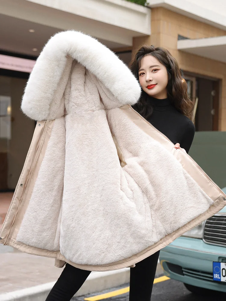 Vielleicht 2023 New Autumn Winter Women Cotton Padded Jacket Casual Fur Hooded Parkas Coat Wadded Clothes Women Warm Outwear