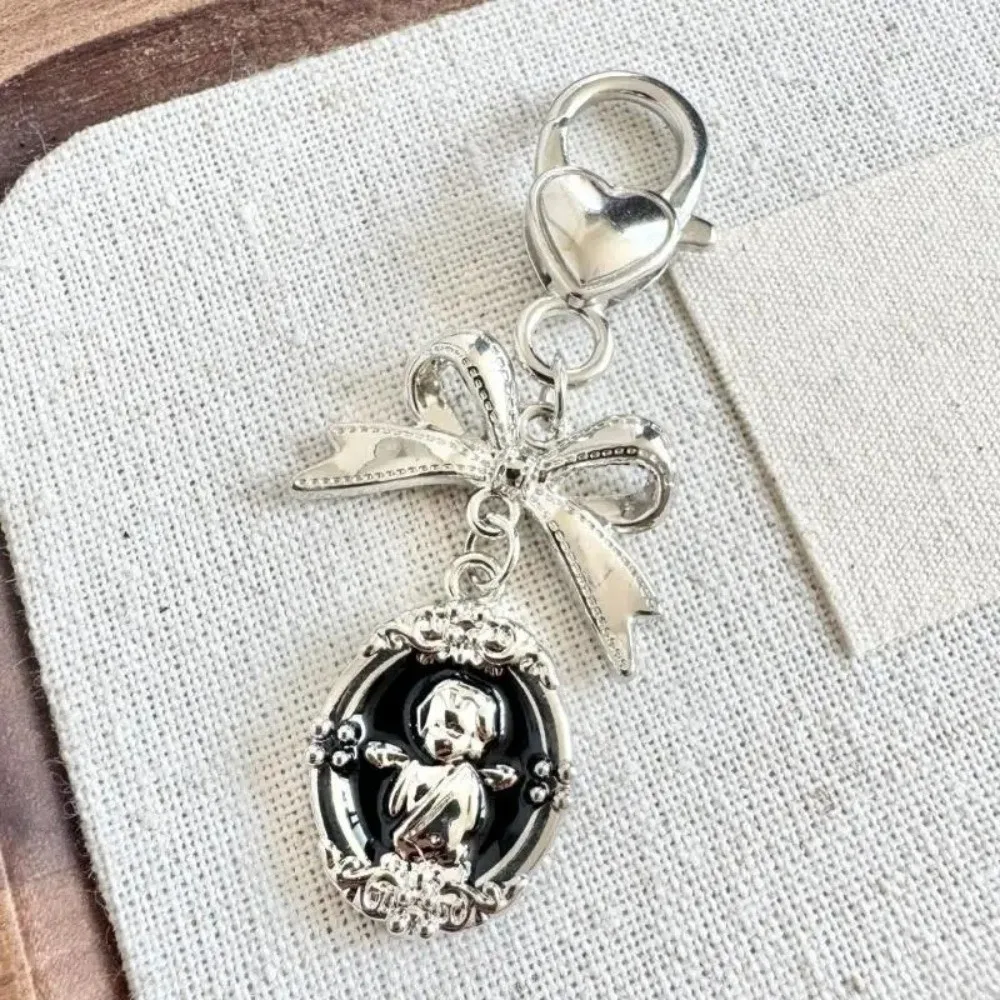 Cartoon Alloy Y2K Punk Key Holder Vintage Metallic Texture Harajuku Bowknot Keyring Rock Elegant Phone Pendant 90s Style