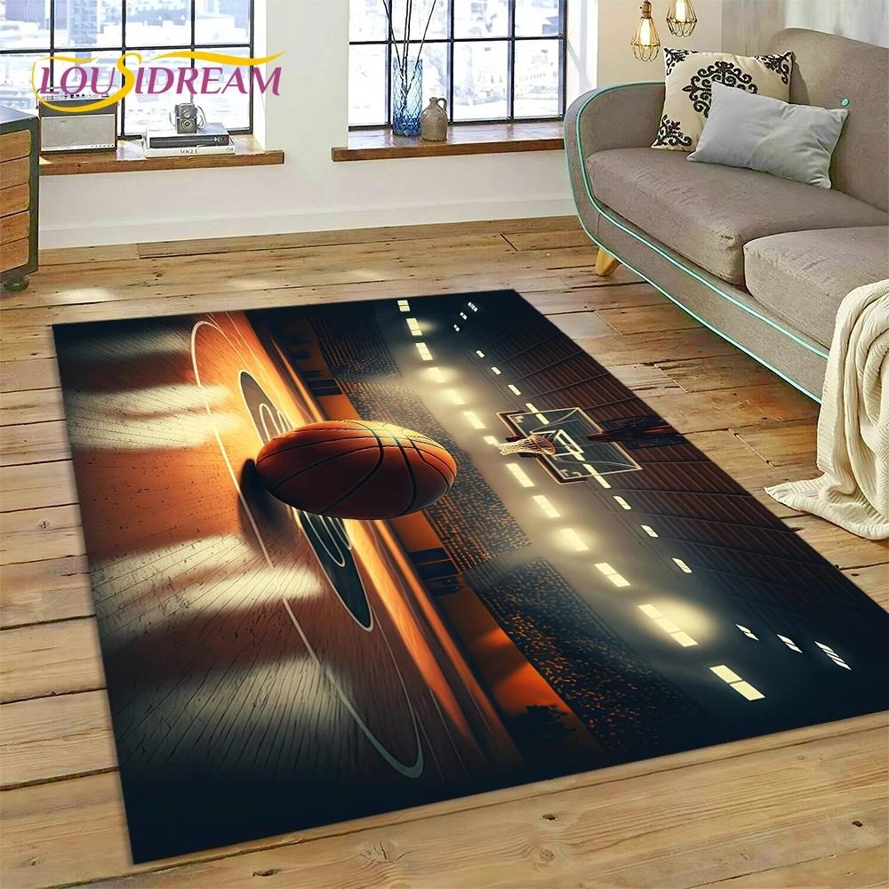 

Latest Basketball Court Frame Area Rug for Living Room Bedroom Non-Slip Floor Mat Sports Cartoon Home Decor