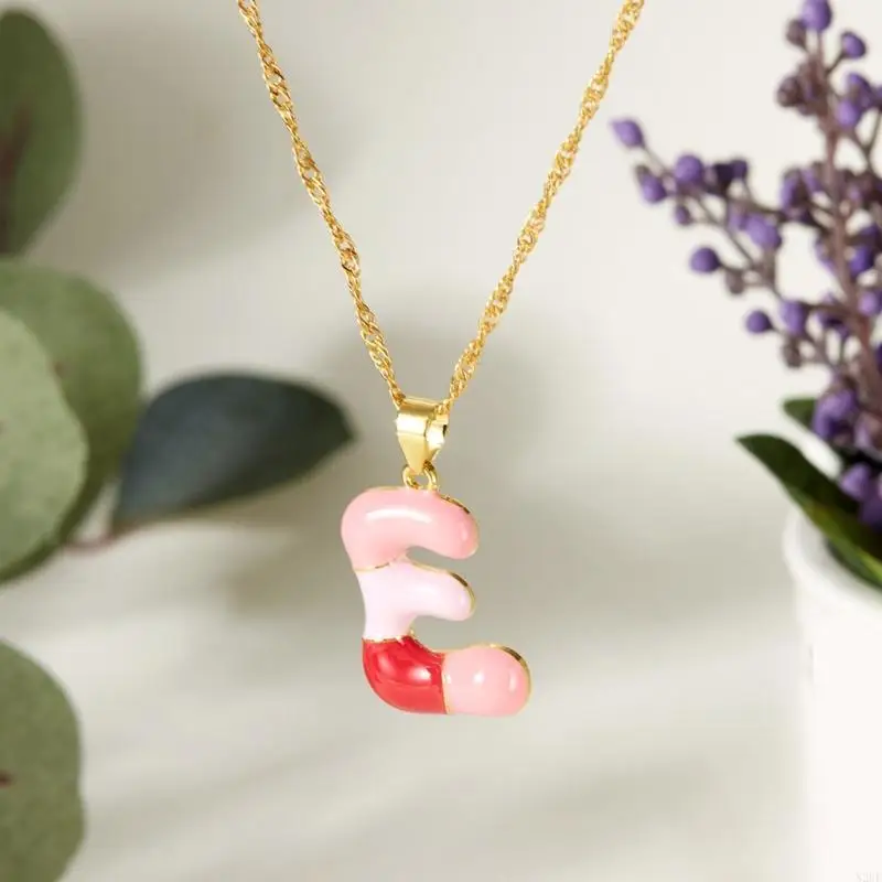 N2UE Colorful Letter Necklace Sturdy Alloy Adjustable Length Neck Chain