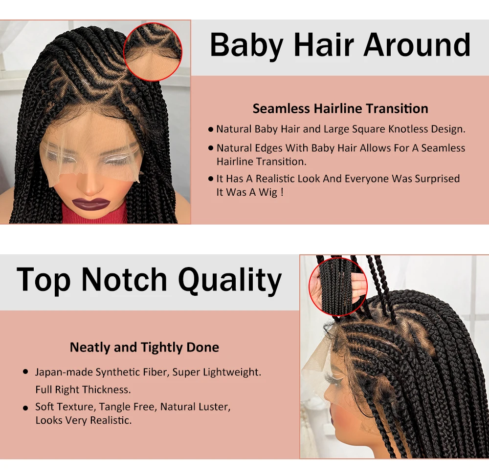 Synthetic Full Lace Cornrow Braided Wigs Natural Braiding Hair Wigs Box Braided Lace Wigs with Baby Hair for Black Women