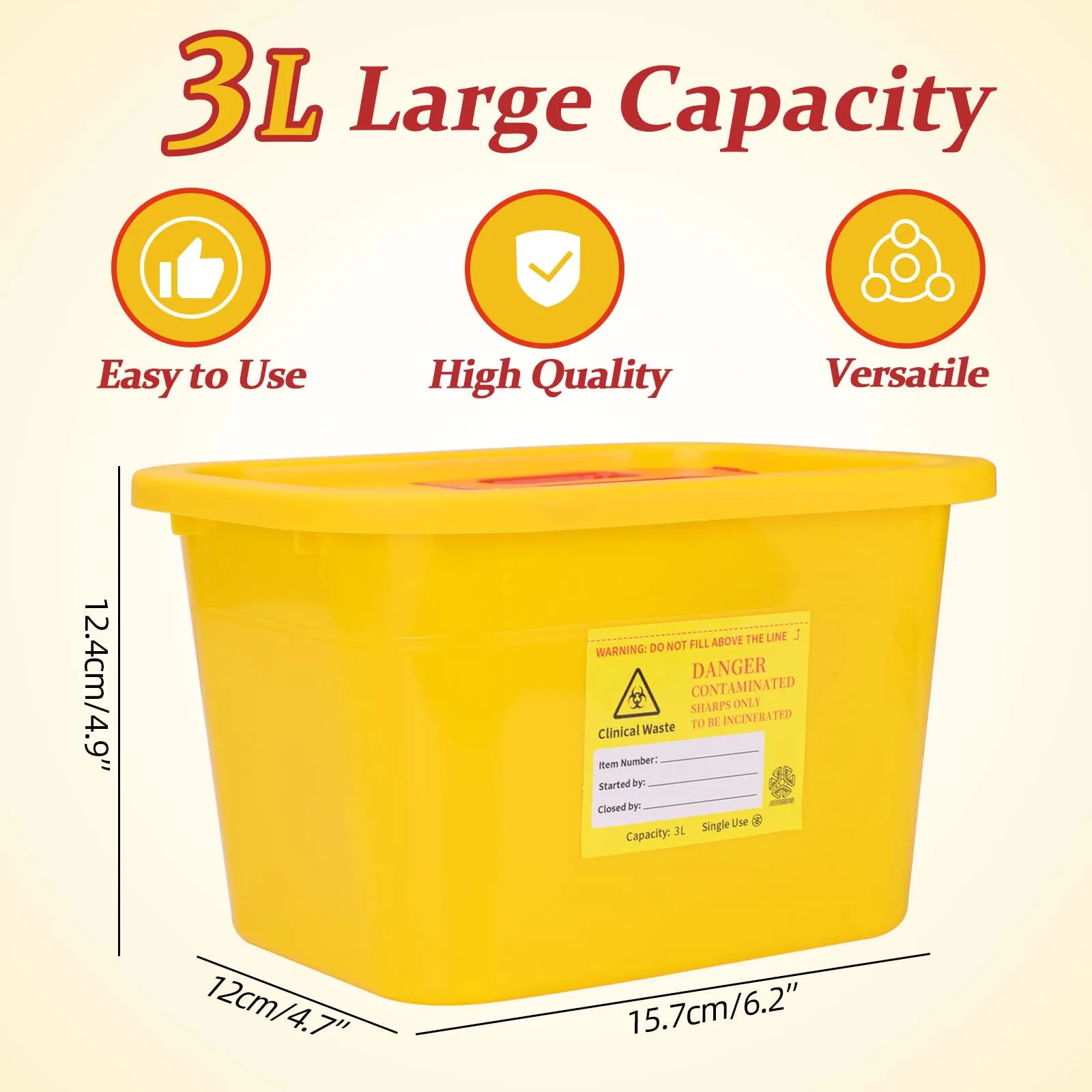 3L Sharps Containers Needle Destruction Tattoo Plastic Sharp Container Box Waste Bin Needle Disposal Bin with Lid for Blade