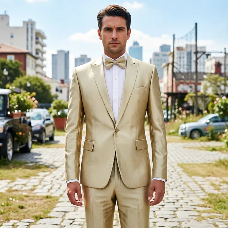 

Men's Luxury Gold Suits , Formal Blazer & Pants for Host, Performance, Wedding, Party, Stage Show