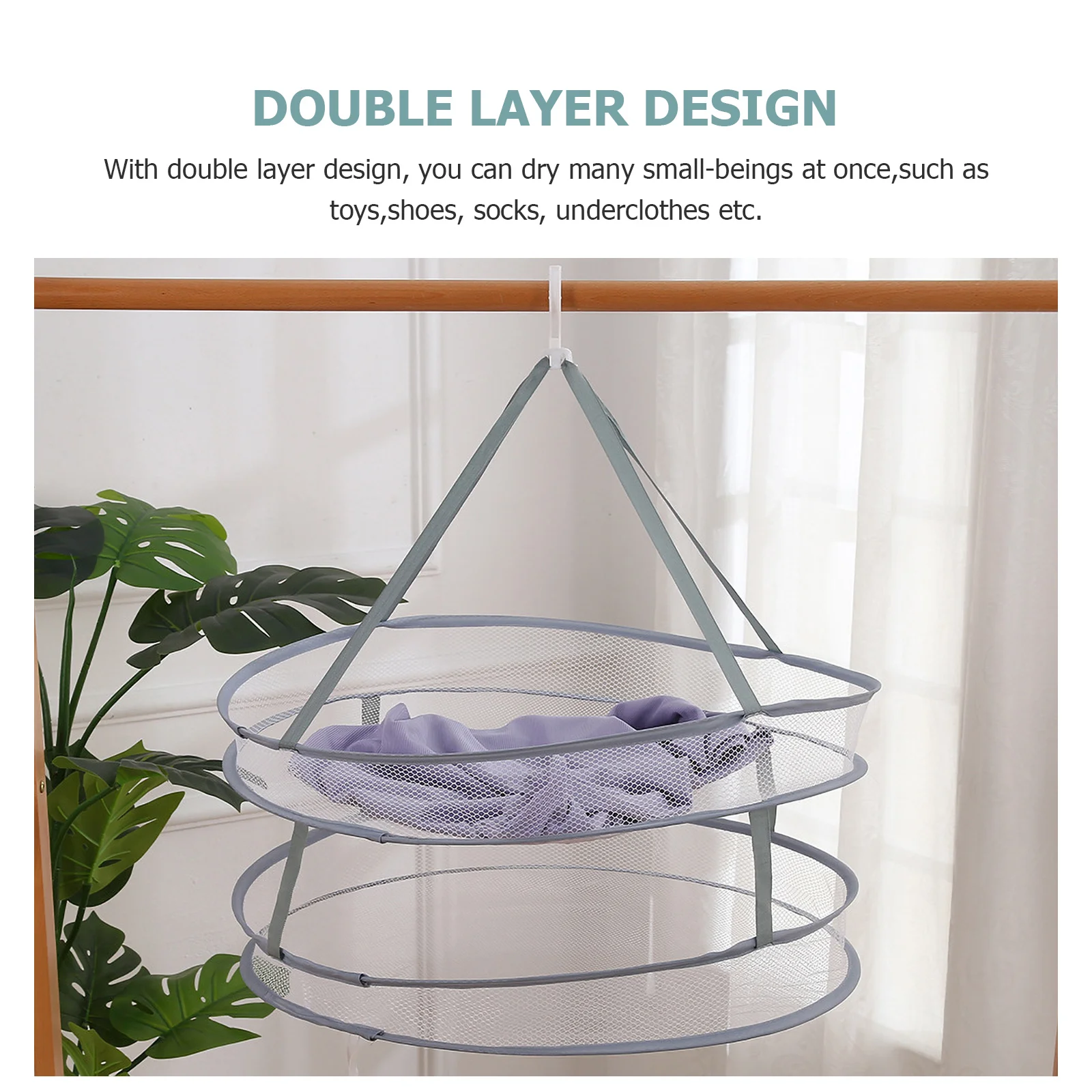 Portable Folding Drying Rack Double Hanging Clothes Laundry Hangers Dryer Net Mesh Basket Dryer (Random Color) - Image 5