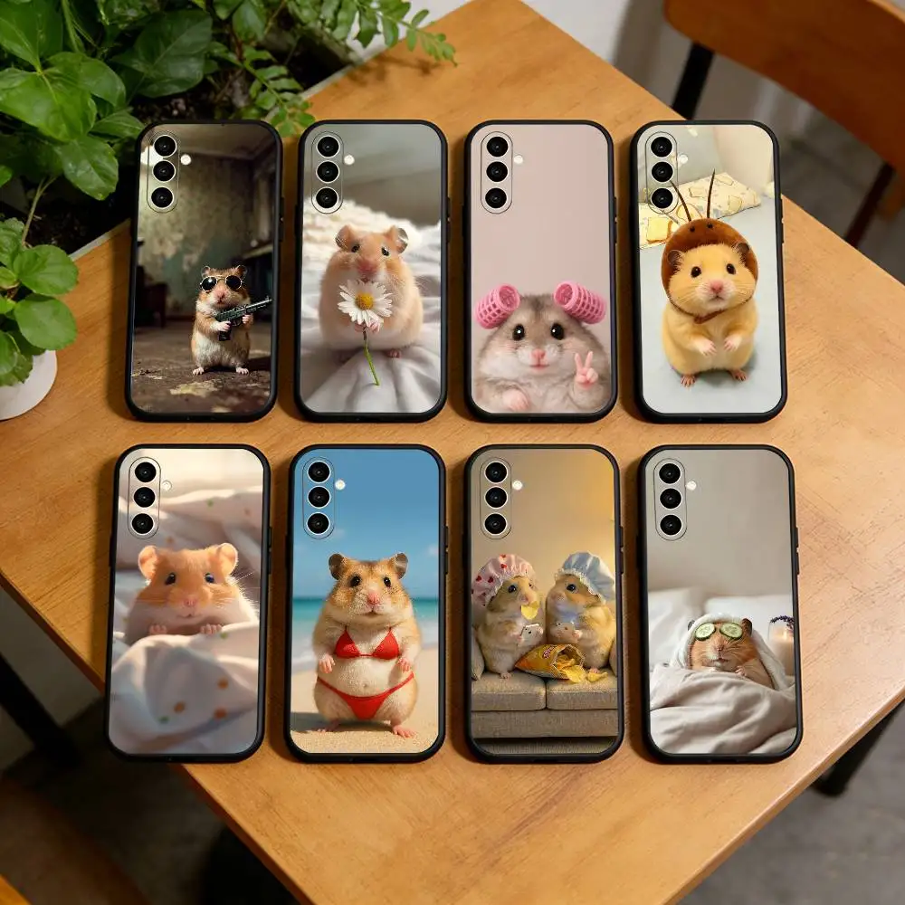 Cute Animal fluffy Hamsters  Phone Case For Samsung Galaxy A73,A72,A71,A70,A53,A52,A51,Soft Silicone Black Cover