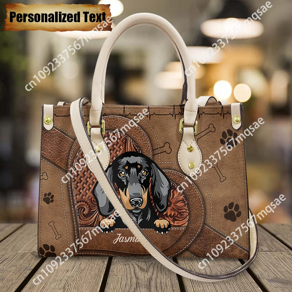 Tas bahu kulit untuk wanita unik lucu Dachshund gambar anjing tas tangan kasual tas Totes mewah bermerek desain