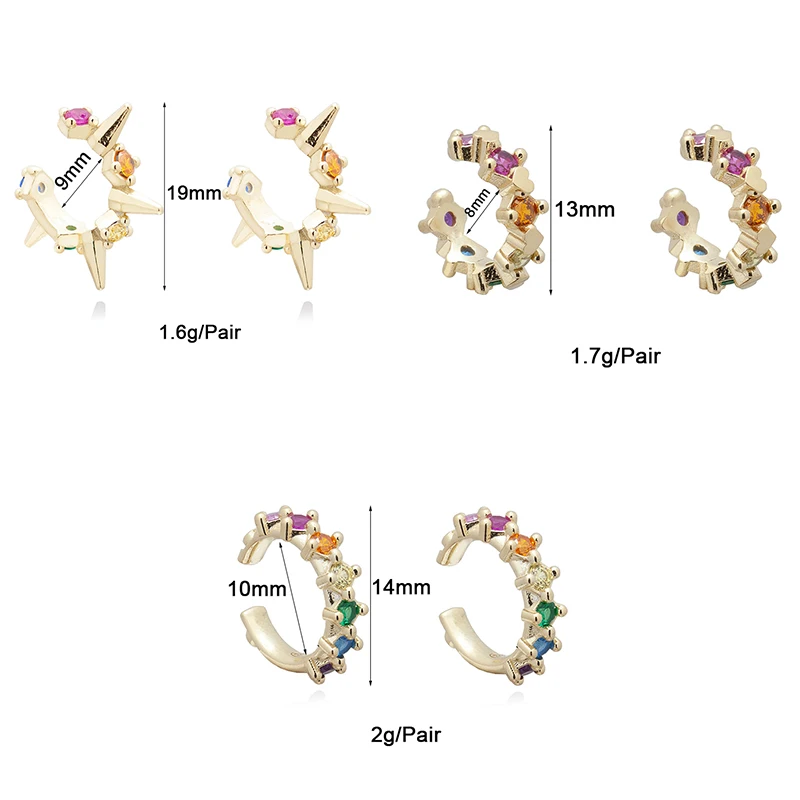 CRMYA Gold-plated Stud Clip Earrings For Women Fashion Color CZ Zircon Without Piercing Ear Cuff Earrings 2023 Jewelry Wholesale