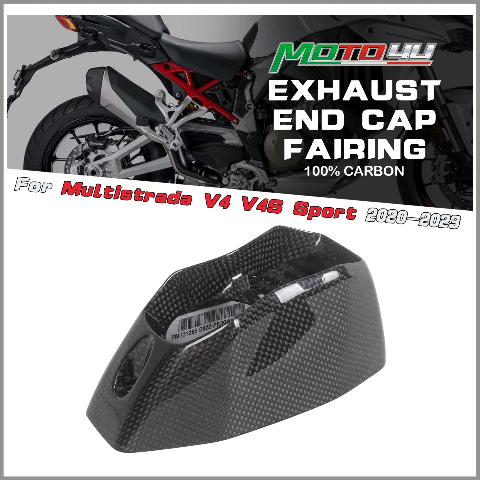 

MOTO4U For Ducati Multistrada V4 V4S Sport 2020 2021 2022 2023 100% Carbon Fiber Exhaust End Cap Fairing Exhaust Pipe Cover
