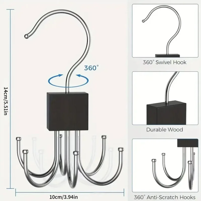 1-5 قطعة 360 °   شماعة حزام دوارة منظم معدني متين للأحزمة والأوشحة وربطات حمالة الصدر ورف تخزين النوم المنزلي لشماعات الملابس