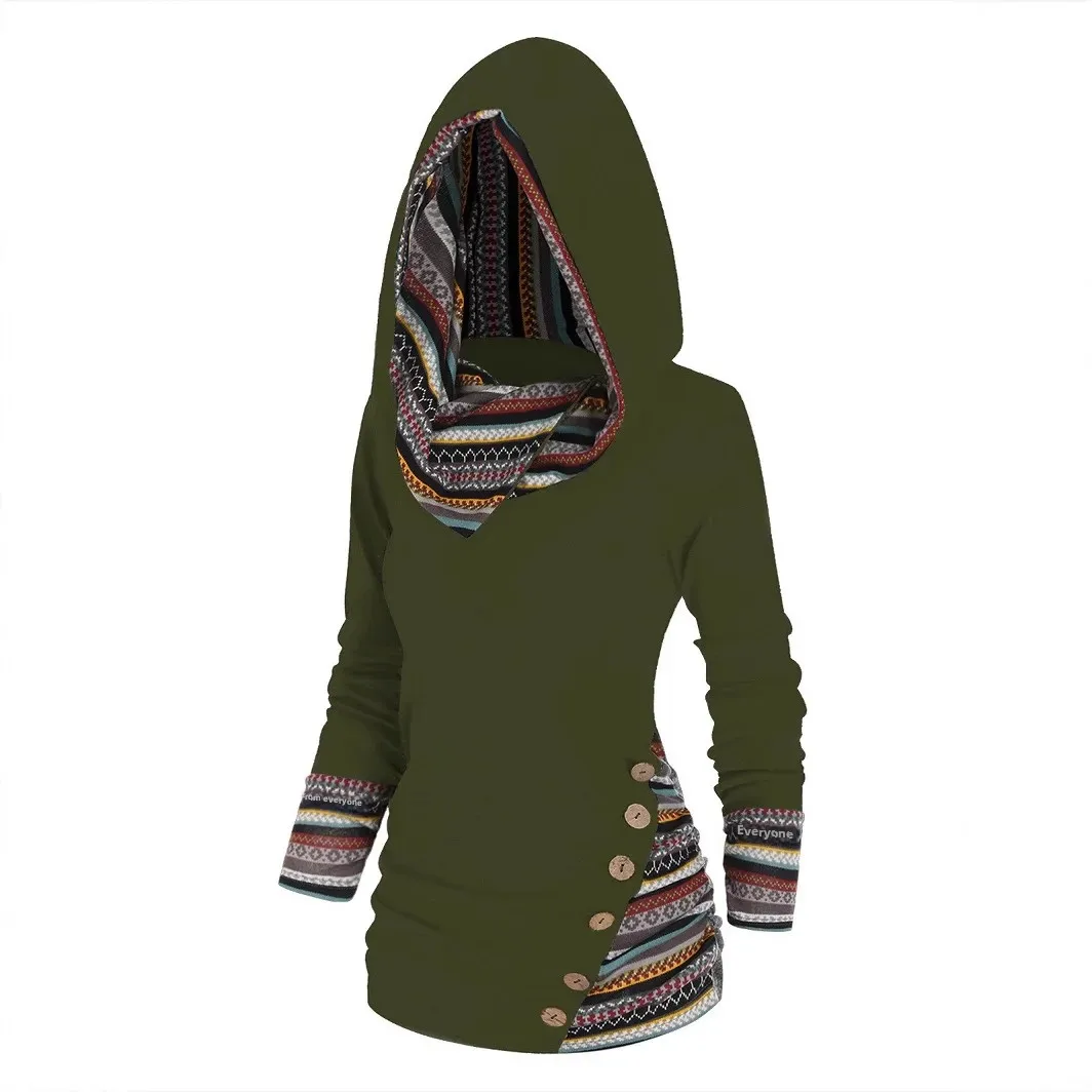 Women's Shirt Geometric Stripe Patchwork Cross-Border Tribe Patterned Top Casual Ethnic Style Knitted Long Sleeve Hoodie
