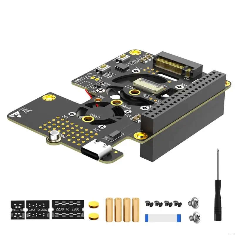 R2LB New 3 in 1 Combo M.2 NVMe SSDs to PCIe Adapters with Coolers Fan and Automatic LED