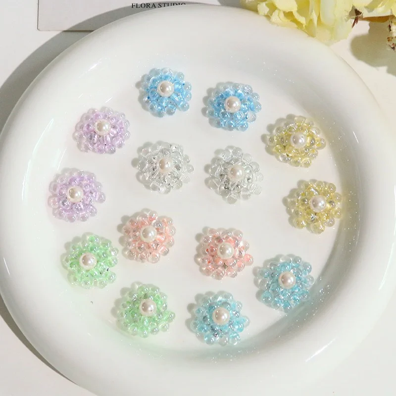Wholesale 20pcs/lot color print glass beads decoration handmade flowers shape floral diy jewelry garment hair accessory