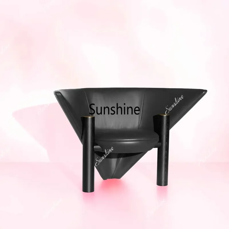 Modern minimalist black leather single sofa chair