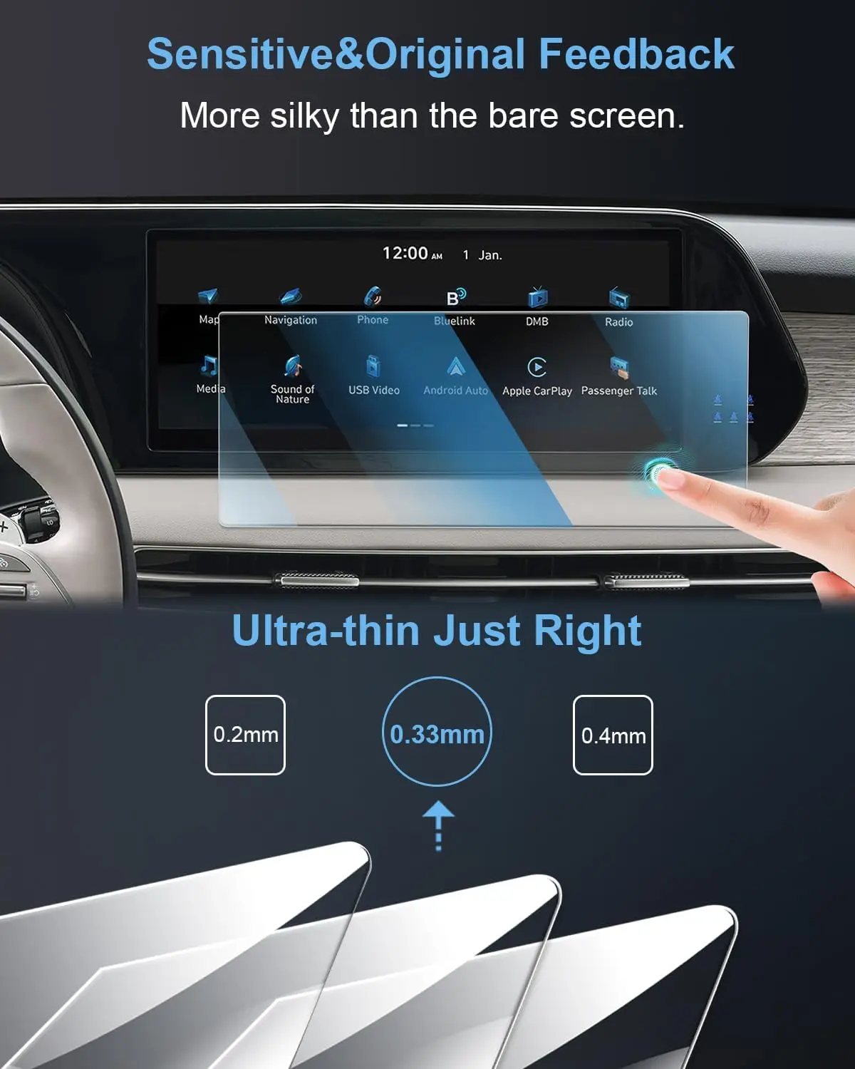 For Hyundai Palisade 2023 2024 Accessories 12.3 inch GPS Navigation Touchscreen Tempered Glass Protector Film