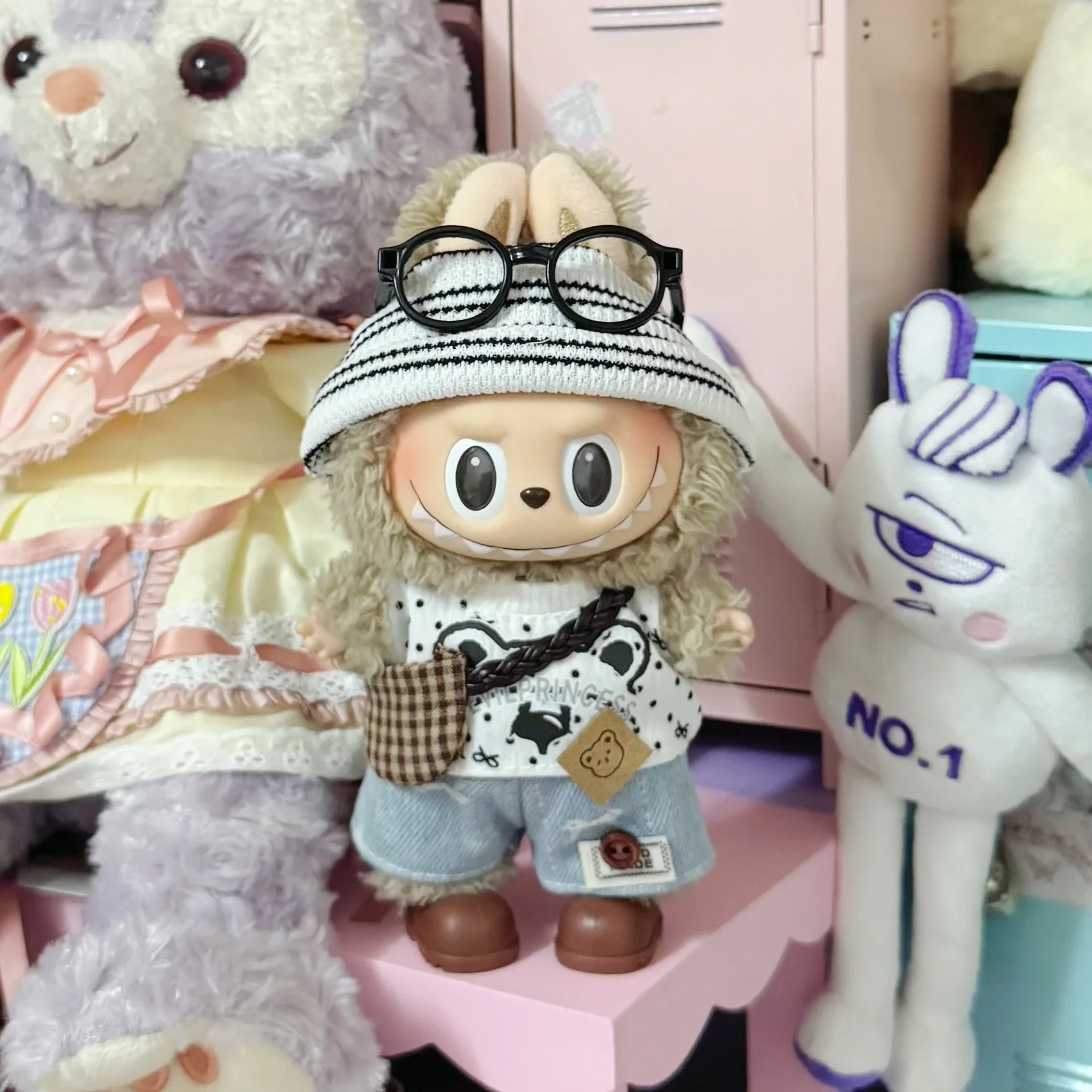 

Популярная одежда для кукол-кроликов, аксессуары, трендовая футболка с плюшевым мишкой, джинсы, универсальная повседневная одежда, одежда для Labubu