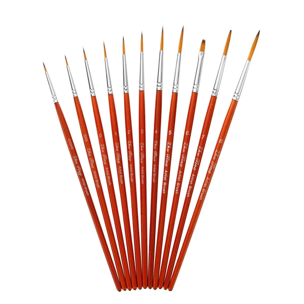 

11pcs Long Handle Liner Brush Set Nylon Detail Painting Pen For Watercolor Acrylic Gouache Sketching Miniature Art Drawing