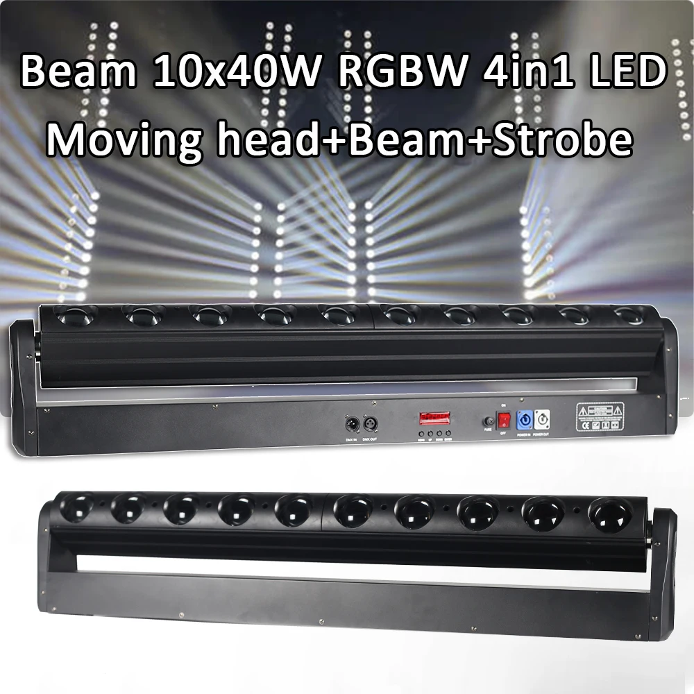 Beam 10x40W RGBW Moving Head Light Strobe DMX512 DJ Controller Disco Wedding Party Church Stage Effect Lighting Equipment