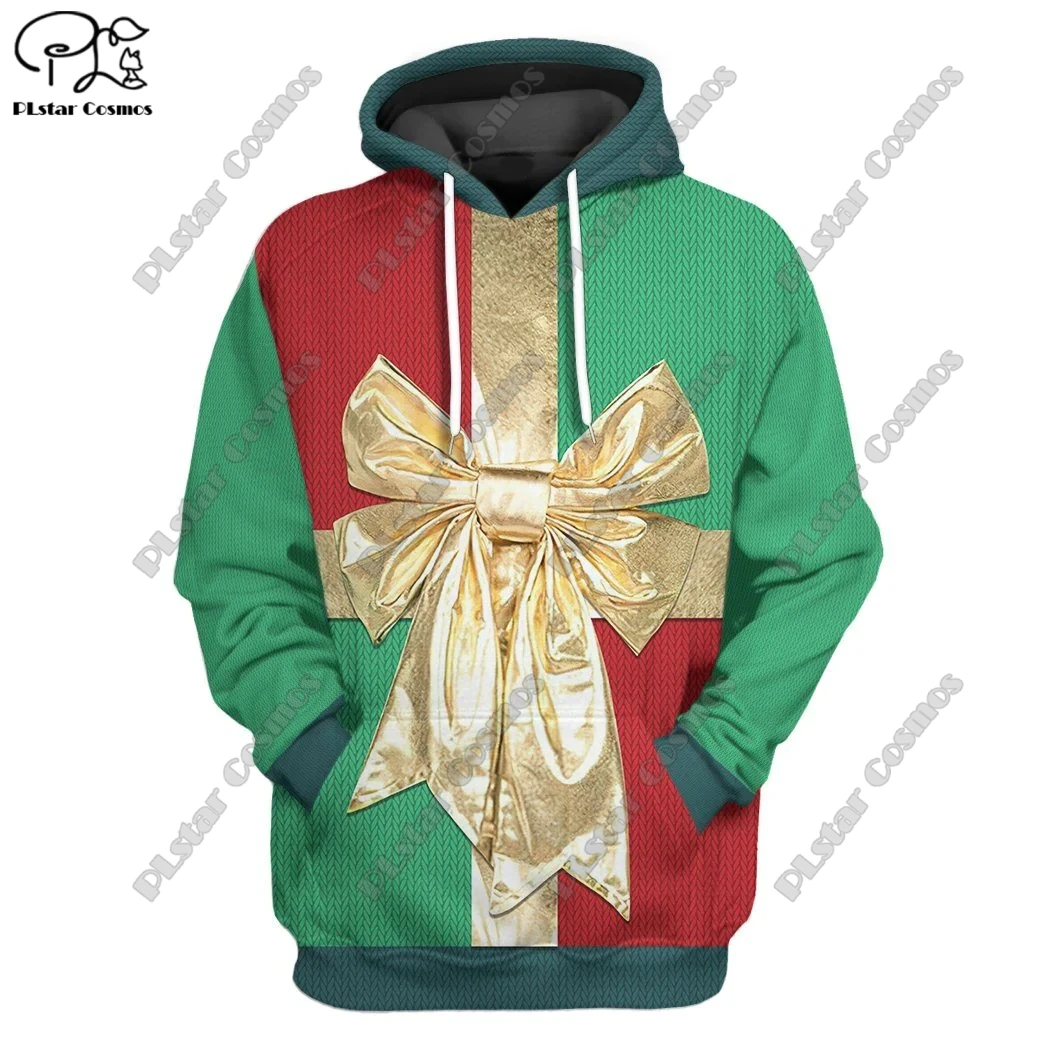 

3D Printing Newest Christmas Theme Christmas Gift Red Green Packaging Gold Bow Casual Unique Unisex Hoodie\Zip Hoodie