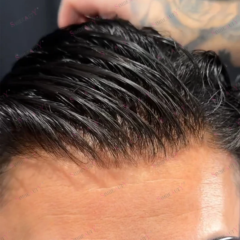 

Invisible 80Density 0.02mm Super Ultra Thin Skin Black Man's Human Hair Wigs Natural Hairline #510 Brown with Grey Hair System