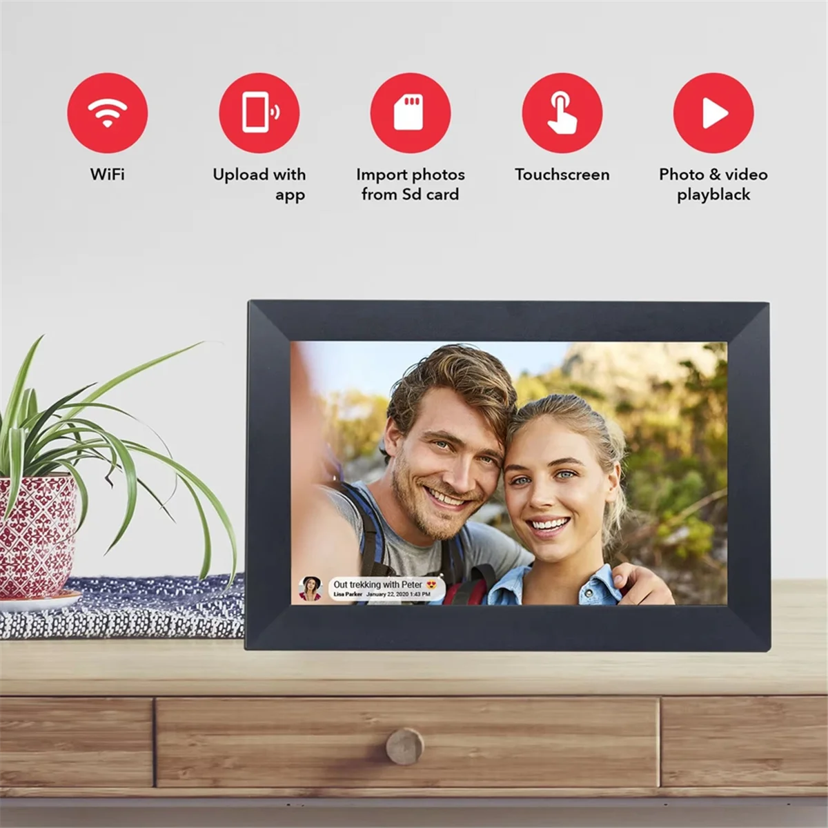 إطار صورة رقمي A002 10.1 بوصة 32 جيجا واي فاي إطار صور 1280 × 800 HD IPS شاشة تعمل باللمس دوران تلقائي مشاركة الصور عبر التطبيق (المملكة المتحدة)