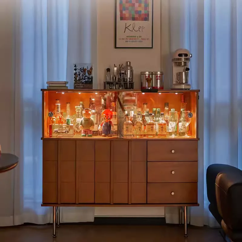 

Wooden Design Storage Cabinet Narrow Luxury Glass Door Display Cabinet Retro Elegant Muebles Salon Living Room Furniture