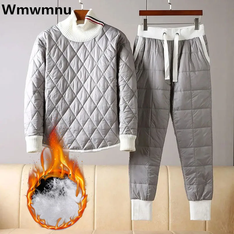 Windbreak Down Baumwolle Trainings anzug 2 Stück Set Winter warm lässig Roll kragen pullover Conjuntos verdicken Harem Jogger Hosen Outfit