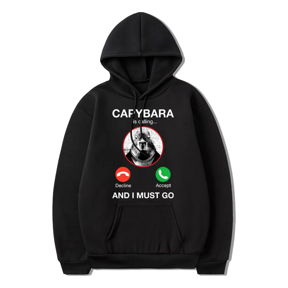 

Funny Anime Capybara Is Calling and I Must Go Graphic Hoodie Men Women Winter Fleece Hooded Sweatshirts Oversized Tracksuit Kpop