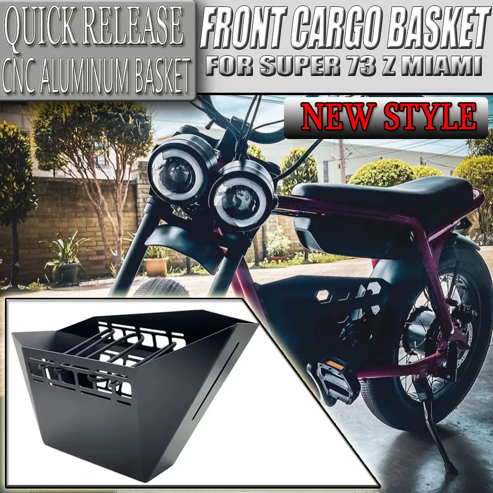 Front Cargo Basket For Super73 Z Miami Heavy Duty Aluminum Luggage Rack Matte Black E-Bike Storage Carrier Aftermarket Storage