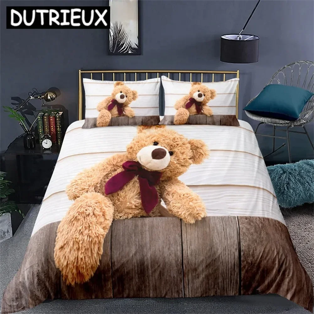 

Teddy Bear Pattern Bedding Set Simple Bedspread Pillowcase Cartoon Home Textile Children Adult Bedroom Decoration