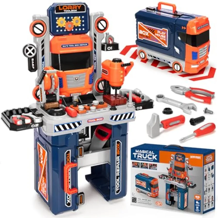 

with Electric Drill and Power Miter Saw, Construction Workbench Toys for Boys Age 3 4 5 6 7 8, Toddler Realistic Tools Table Pl