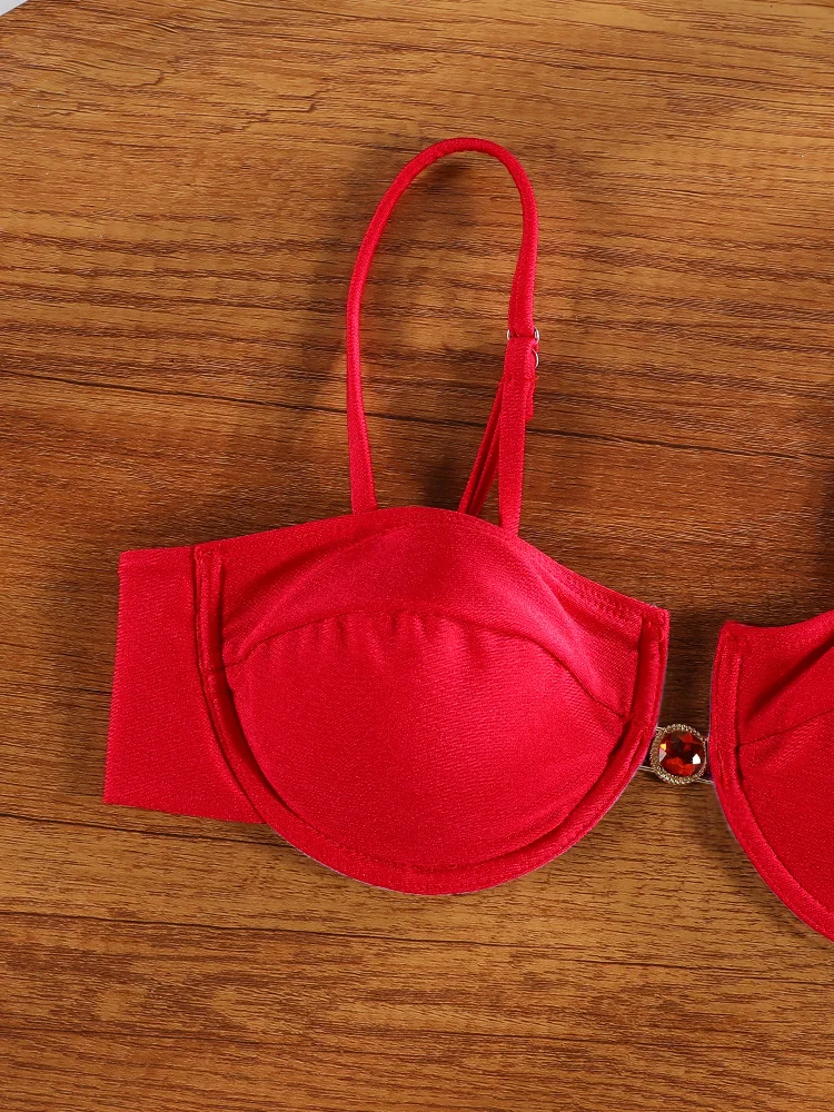 2026 New Push Up Bikinis Sexy String Swimsuit Red Swimwear Women Bathing Suit Summer Beachwear Bandage Bikini Set - Image 3