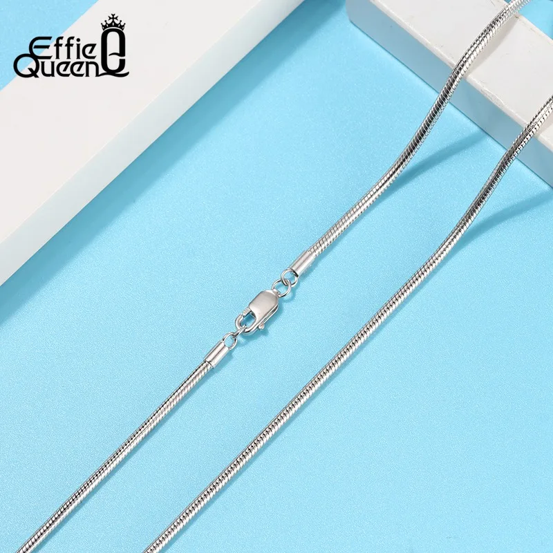 

EFFIE QUEEN Women Men 1MM Width Round Snake Chain 100% 925 Sterling Silver Jewelry 40-60cm Long Necklace DIY Neck Chain SC09
